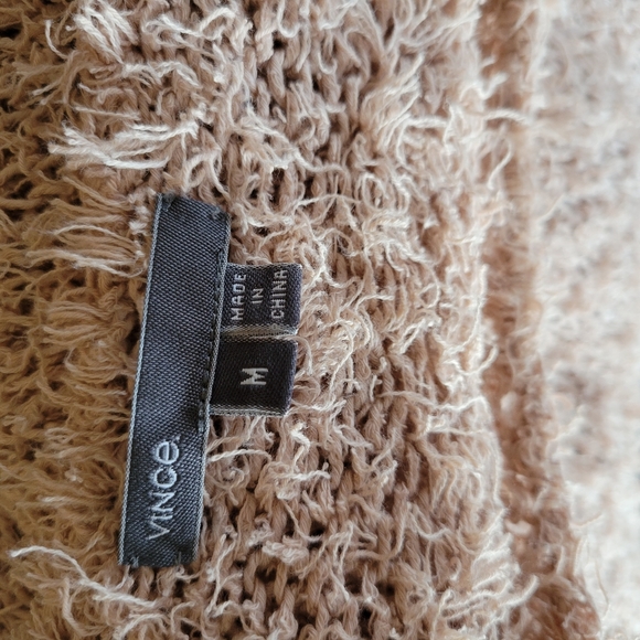 Vince Tan Peach Eyelash Shaggy Open Knit Sweater Size M Boat Neck Long Sleeves - Picture 7 of 9